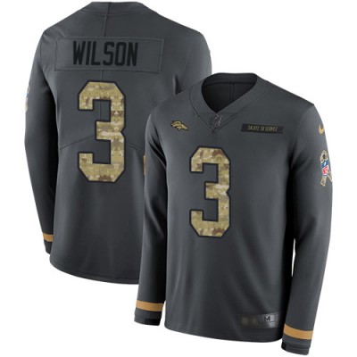 Nike Denver Broncos #3 Russell Wilson Anthracite Salute to Service Men's Stitched NFL Limited Therma Long Sleeve Jersey